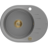 Mexen Kevin granite sink 1-bowl with drainer 586 x 458 mm, grey, golden siphon - 6517581005-71-G