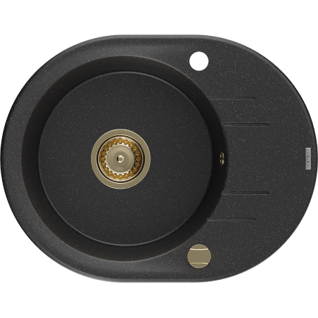 Mexen Kevin 1-bowl granite sink with drainer 586 x 458 mm, black/silver metallic, gold siphon - 6517581005-73-G