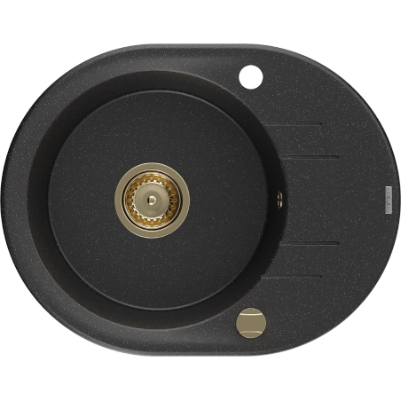Mexen Kevin 1-bowl granite sink with drainer 586 x 458 mm, black/silver metallic, golden siphon - 6517581005-73-G