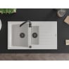 Mexen Matias 1.5-bowl granite sink with drainer and Telma kitchen tap, white - 6502-20-670200-70