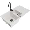 Mexen Matias 1.5-compartment granite sink with a drip tray and kitchen mixer tap Telma, White - 6502-20-670200-70
