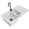 Mexen Matias granite sink 1.5-bowl with drainer and Telma kitchen faucet, white - 6502-20-670200-70