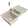 Mexen Matias 1.5-compartment granite sink with a drip tray and kitchen mixer tap Telma, Beige - 6502-69-670200-00