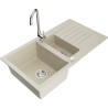 Mexen Matias granite sink 1.5-bowl with drainer and Telma kitchen faucet, beige - 6502-69-670200-00