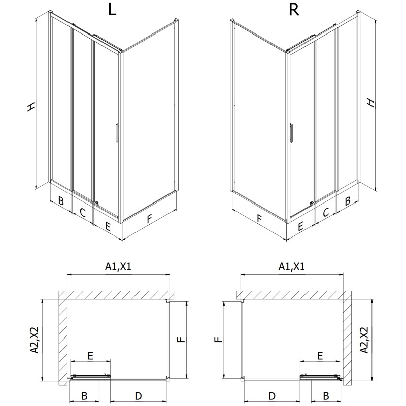 Mexen Exo-3S sliding shower cabin 100 x 85 cm, transparent, chrome - 8153-100-085-01-00