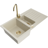 Mexen Matias 1.5-compartment granite sink with a drip tray and kitchen mixer tap Telma, Beige - 6502-69-670200-50