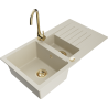 Mexen Matias granite sink 1.5-bowl with drainer and Telma kitchen faucet, beige - 6502-69-670200-50