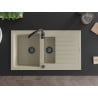 Mexen Matias granite kitchen sink 1.5-bowl with drainer and Telma kitchen tap, beige - 6502-69-670200-70