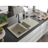 Mexen Matias 1.5-bowl granite sink with drainer and Telma kitchen faucet, beige - 6502-69-670200-70