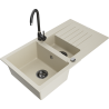 Mexen Matias 1.5-compartment granite sink with a drip tray and kitchen mixer tap Telma, Beige - 6502-69-670200-70