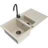 Mexen Matias granite sink 1.5-bowl with drainer and Telma kitchen faucet, beige - 6502-69-670200-70