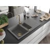Mexen Matias Telma 1.5-Bowl Granite Sink with Drainer and Kitchen Faucet, Gray - 6502-71-670200-50