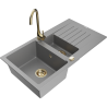 Mexen Matias 1.5-compartment granite sink with a drip tray and kitchen mixer tap Telma, Grey - 6502-71-670200-50