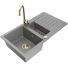 Mexen Matias granite sink 1.5-bowl with drainer and Telma kitchen faucet, gray - 6502-71-670200-50
