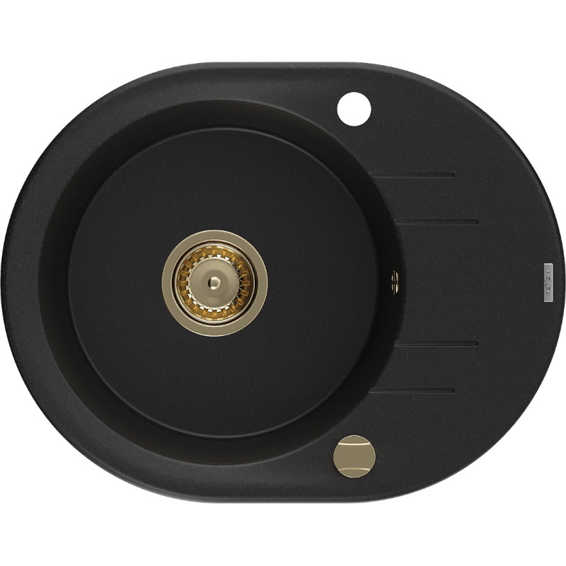Mexen Kevin 1-bowl granite kitchen sink with drainer 586 x 458 mm, black, siphon gold - 6517581005-77-G