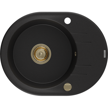 Mexen Kevin 1-bowl granite sink with drainer 586 x 458 mm, black, gold siphon - 6517581005-77-G