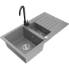 Mexen Matias 1.5-compartment granite sink with a drip tray and kitchen mixer tap Telma, Grey - 6502-71-670200-70