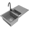 Mexen Matias granite sink 1.5-bowl with drainer and Telma kitchen faucet, gray - 6502-71-670200-70