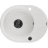 Mexen Kevin granite sink 1-bowl with drainer 586 x 458 mm, white, black siphon - 6517581005-20-B