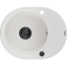 Mexen Kevin granite sink, single-bowl with drainer, 586 x 458 mm, white, black siphon - 6517581005-20-B