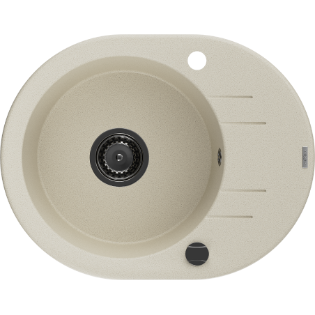 Mexen Kevin granite sink 1-bowl with drainer 586 x 458 mm, beige, black siphon - 6517581005-69-B