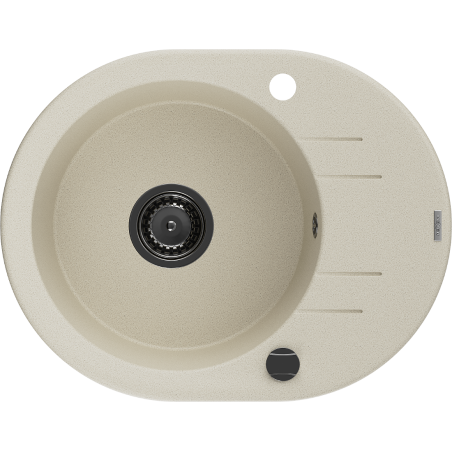 Mexen Kevin single-bowl granite sink with drainer 586 x 458 mm, beige, black siphon - 6517581005-69-B