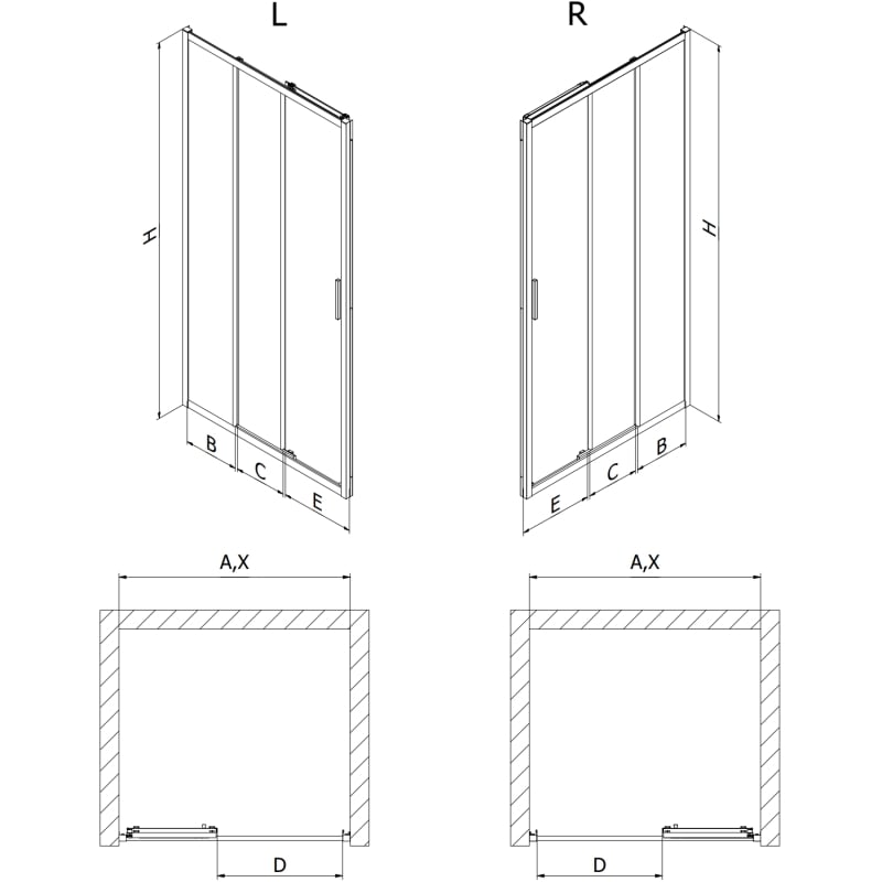Mexen Exo-3S sliding shower door 95 cm, transparent, chrome - 8153-095-000-01-00