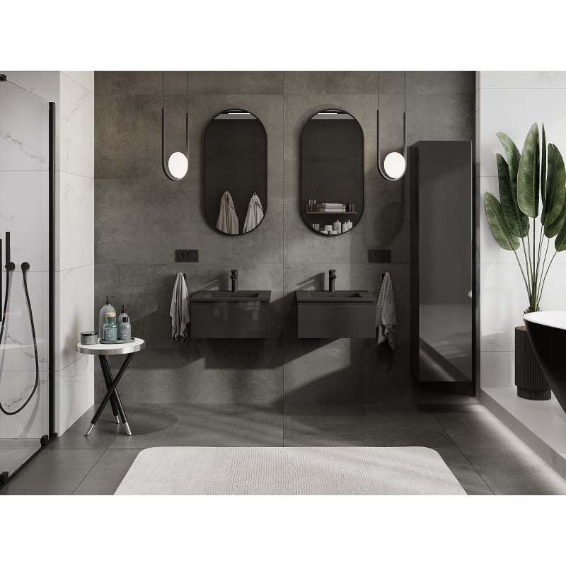 Mexen Orio 50 cm bathroom cabinet with Otis sink, 1 drawer, black gloss/matte black - 91A10-05023-1-BF70-W18M71