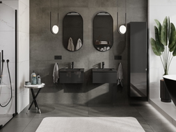 Mexen Orio 50 cm bathroom cabinet with Otis sink, 1 drawer, black gloss/matte black - 91A10-05023-1-BF70-W18M71