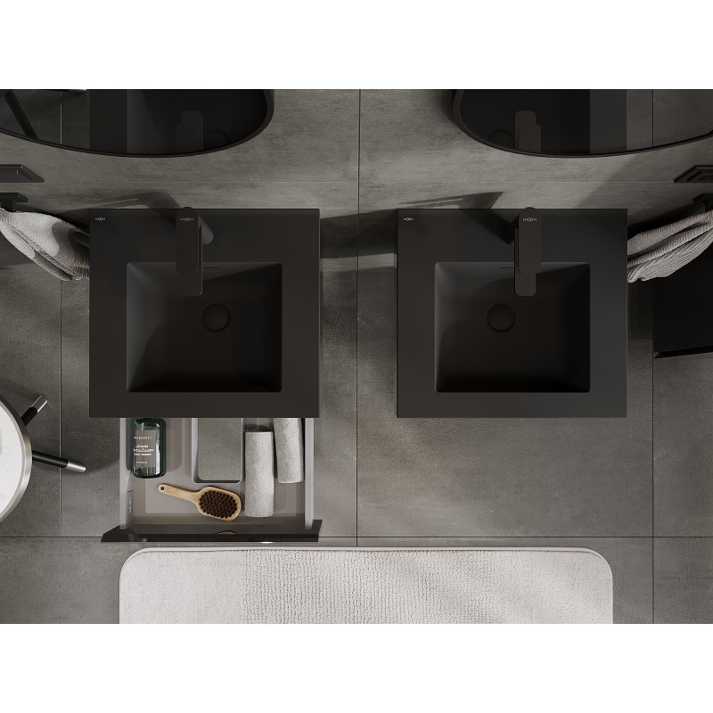 Mexen Orio 50 cm bathroom cabinet with Otis basin, 1 drawer, black gloss/black matte - 91A10-05023-1-BF70-W18M71