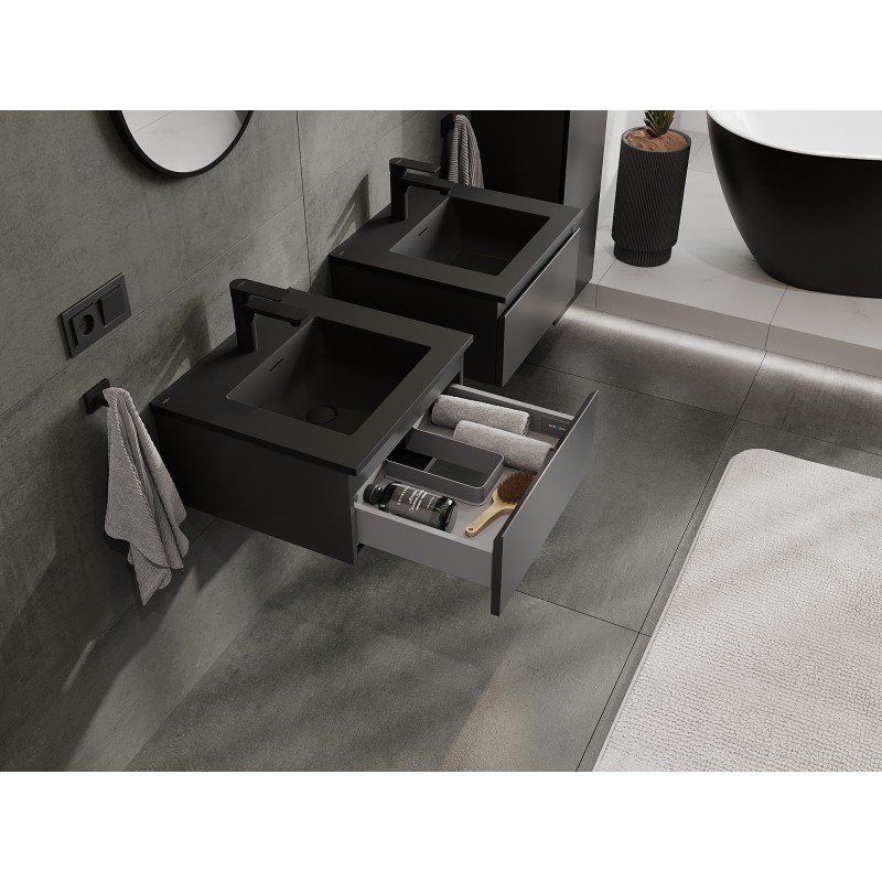 Mexen Orio bathroom cabinet 50 cm with Otis washbasin, 1 drawer, black matt - 91A10-05023-1-BF71-W18M71