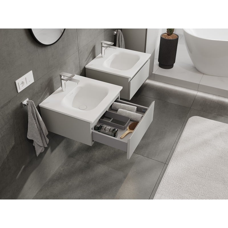 Mexen Orio 50 cm bathroom cabinet with Vela sink, 1 drawer, grey matte/white matte - 91A10-05023-1-BF62-W23M01