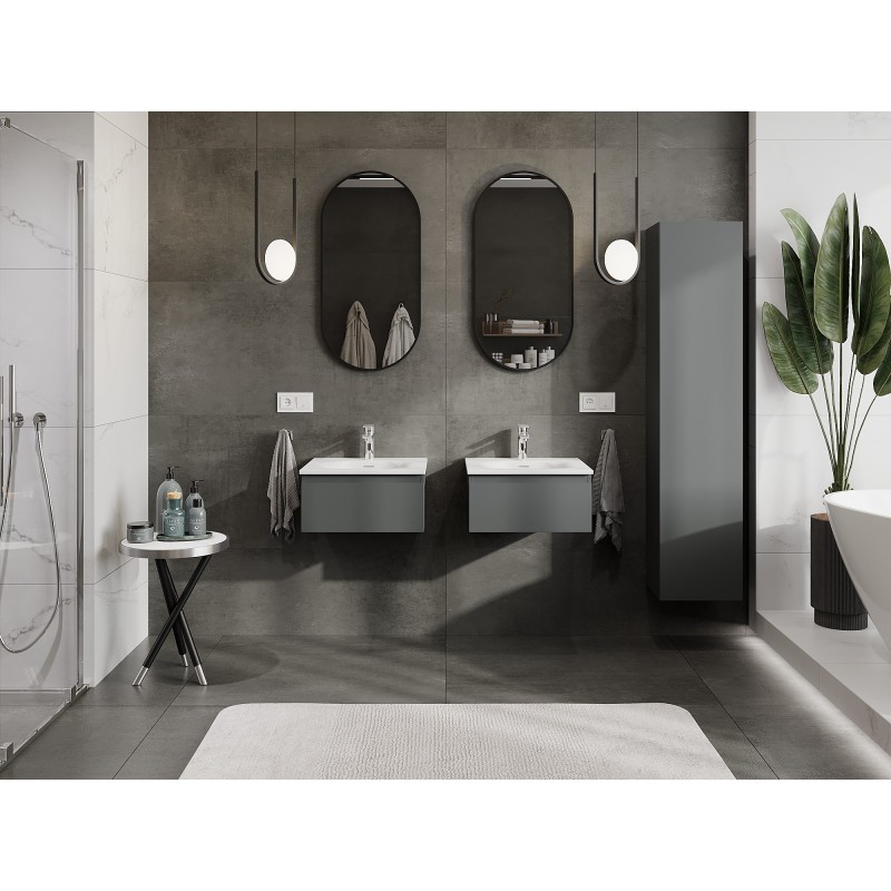 Mexen Orio bathroom cabinet 50 cm with Vela sink, 1 drawer, graphite matt/white matt - 91A10-05023-1-BF66-W23M01