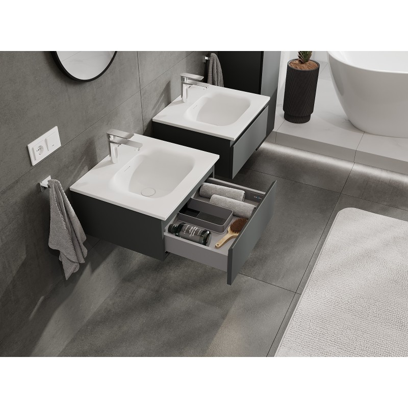 Mexen Orio bathroom cabinet 50 cm with Vela sink, 1 drawer, graphite matt/white matt - 91A10-05023-1-BF66-W23M01