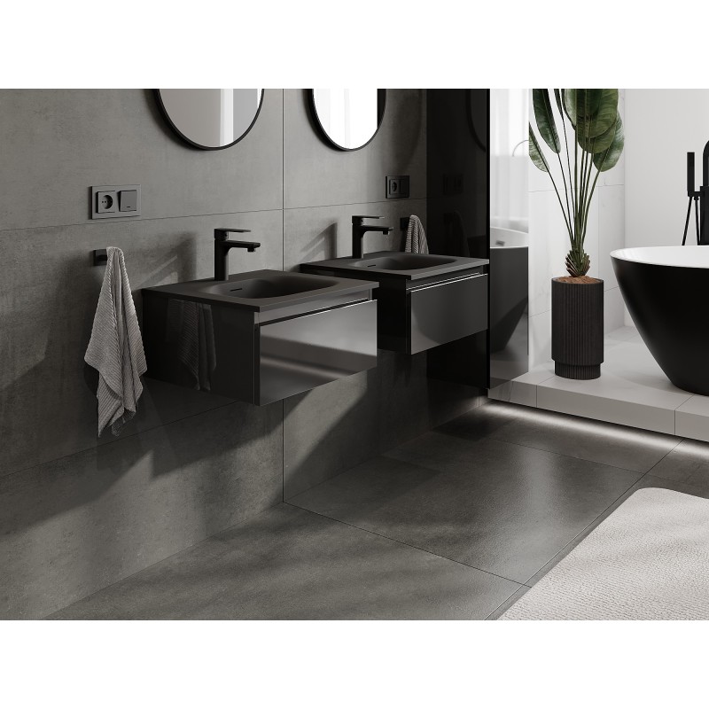 Mexen Orio 50 cm Bathroom Cabinet with Vela Sink, 1 Drawer, Black Gloss/Black Matte - 91A10-05023-1-BF70-W23M71