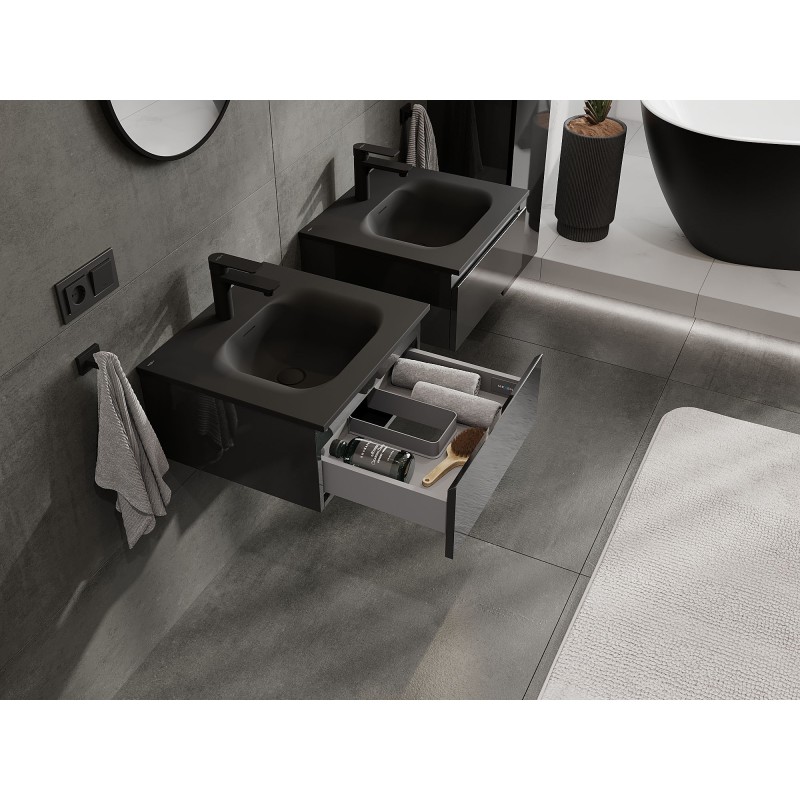 Mexen Orio 50 cm Bathroom Cabinet with Vela Sink, 1 Drawer, Black Gloss/Black Matte - 91A10-05023-1-BF70-W23M71