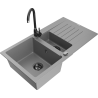 Mexen Matias 1.5-bowl granite sink with drainer and Telma kitchen faucet, gray - 6502-71-670200-70-B