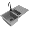 Mexen Matias 1.5-compartment granite sink with a drip tray and kitchen mixer tap Telma, Grey - 6502-71-670200-70-B