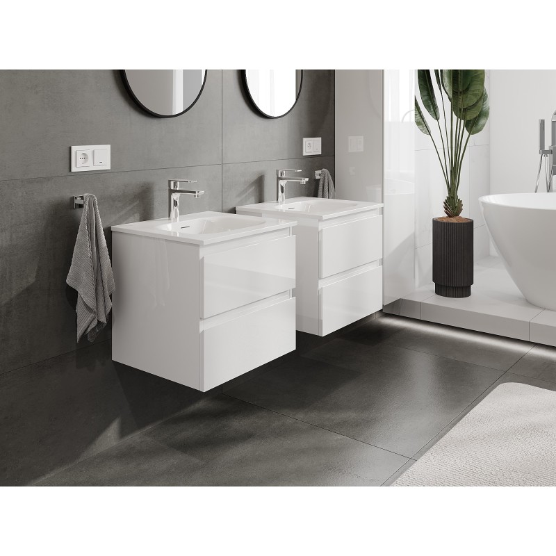 Mexen Orio bathroom cabinet 50 cm with Vela basin, 2 drawers, white gloss - 91A10-05047-2-BFF00-W23M00