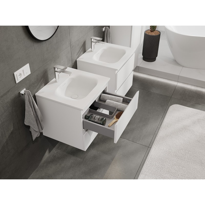 Mexen Orio bathroom cabinet 50 cm with Vela sink, 2 drawers, white matt - 91A10-05047-2-BFF01-W23M01