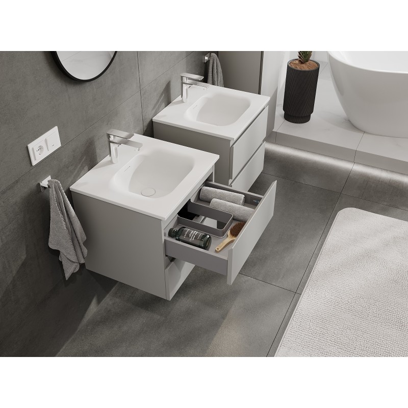 Mexen Orio bathroom cabinet 50 cm with Vela washbasin, 2 drawers, grey matte/white matte - 91A10-05047-2-BFF62-W23M01