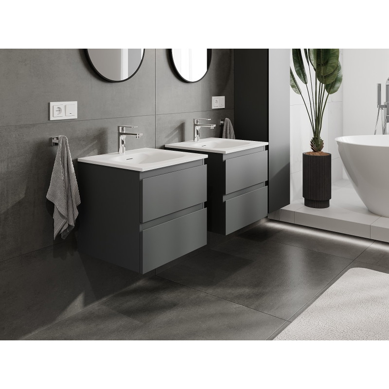 Mexen Orio bathroom cabinet 50 cm with Vela sink, 2 drawers, matte graphite/white matte - 91A10-05047-2-BFF66-W23M01