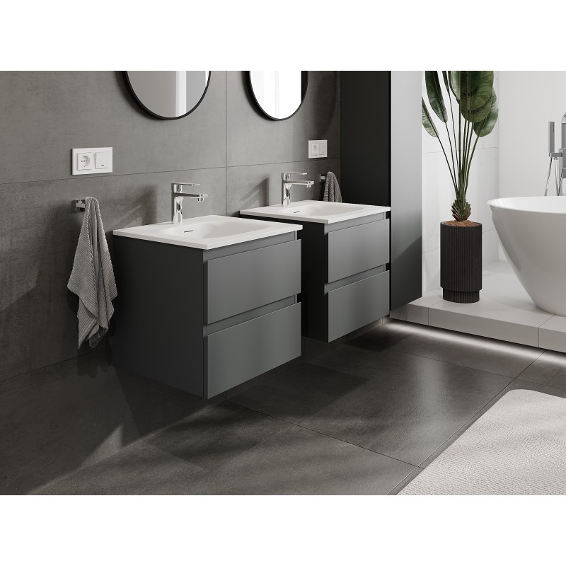 Mexen Orio bathroom cabinet 50 cm with Vela washbasin, 2 drawers, matte graphite/white matte - 91A10-05047-2-BFF66-W23M01