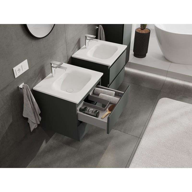 Mexen Orio bathroom cabinet 50 cm with Vela washbasin, 2 drawers, matte graphite/white matte - 91A10-05047-2-BFF66-W23M01