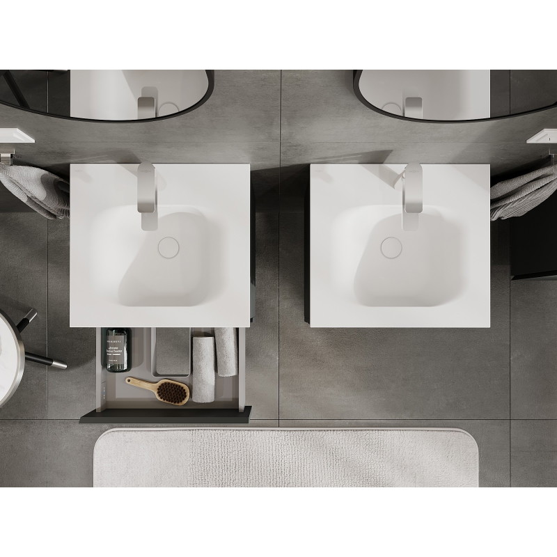 Mexen Orio bathroom cabinet 50 cm with Vela sink, 2 drawers, matte graphite/white matte - 91A10-05047-2-BFF66-W23M01