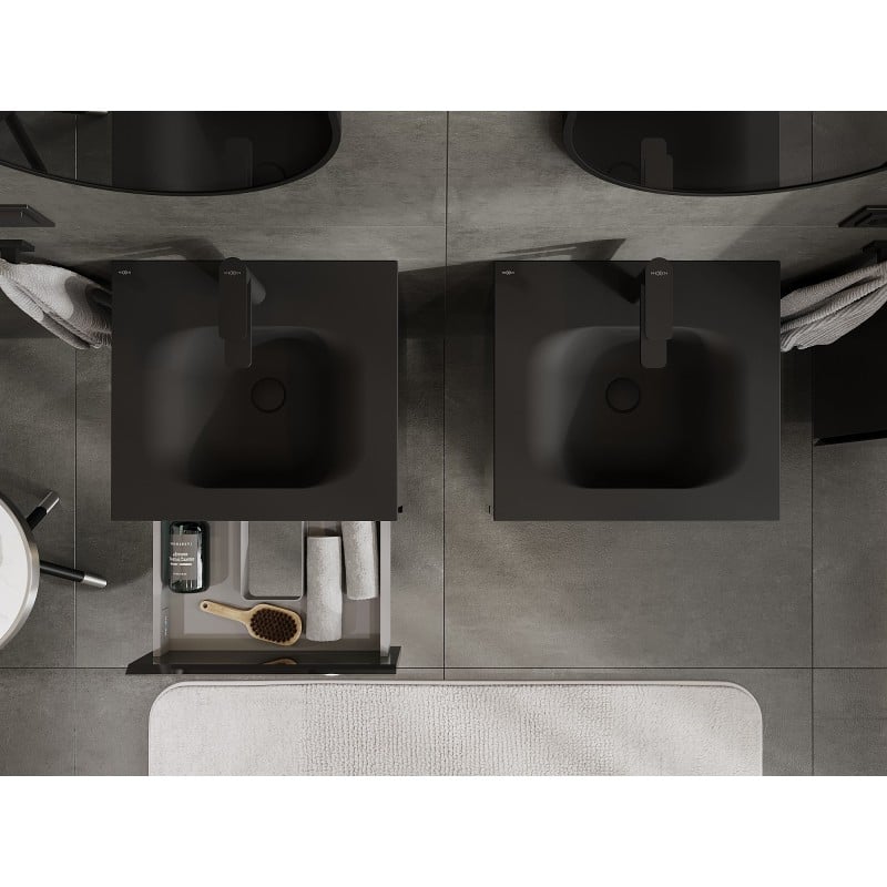 Mexen Orio 50 cm bathroom cabinet with Vela sink, 2 drawers, black gloss/matt black - 91A10-05047-2-BFF70-W23M71