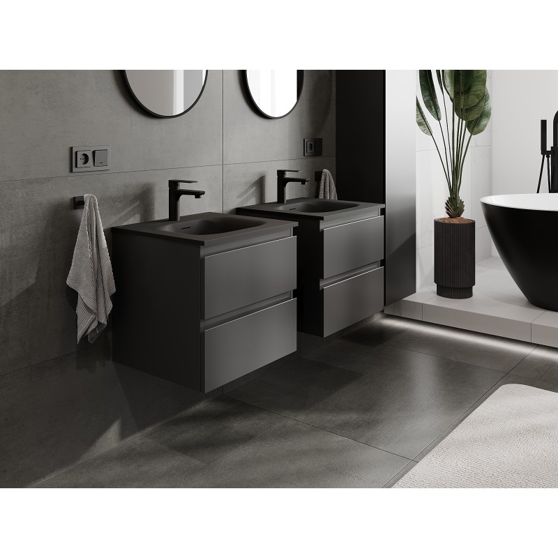 Mexen Orio 50 cm Bathroom Cabinet with Vela Sink, 2 Drawers, Black Matte - 91A10-05047-2-BFF71-W23M71