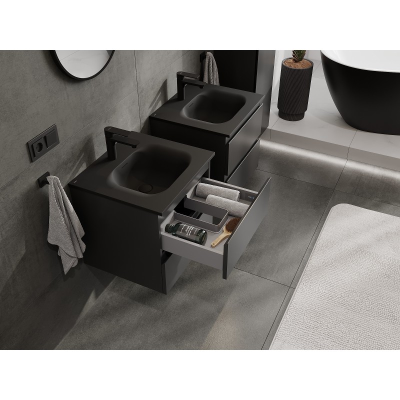 Mexen Orio 50 cm Bathroom Cabinet with Vela Sink, 2 Drawers, Black Matte - 91A10-05047-2-BFF71-W23M71