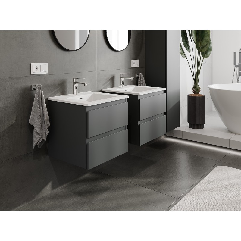Mexen Orio 50 cm Bathroom Cabinet with Otis Washbasin, 2 Drawers, Matte Graphite/Matte White - 91A10-05047-2-BFF66-W18M01