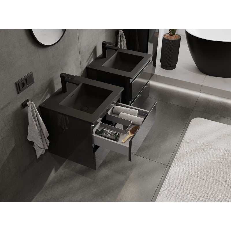 Mexen Orio 50 cm Bathroom Cabinet with Otis Sink, 2 Drawers, Black Gloss/Black Matte - 91A10-05047-2-BFF70-W18M71